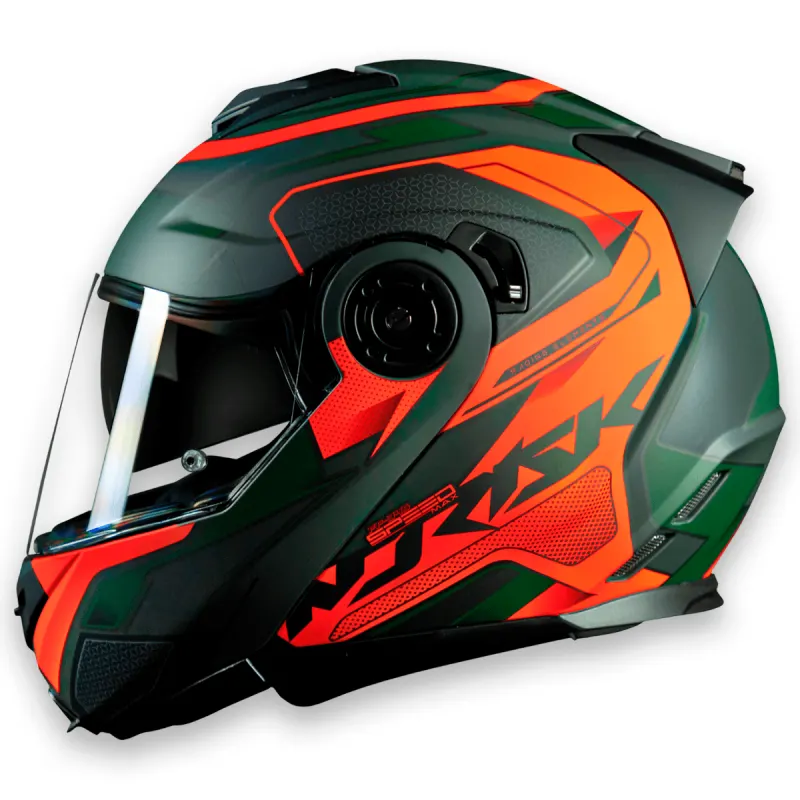 Capacete Norisk Route FF345 Speedmax Verde Laranja Fosco Articulado/Robocop - Verde Laranja Fosco