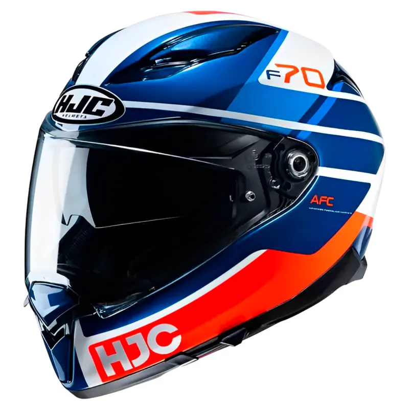 Capacete HJC F70 Tino Azul Branco Laranja Fechado - Azul Branco Laranja