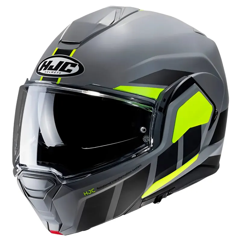 Capacete HJC I100 180 Beis Cinza Preto Verde Articulado/Robocop - Cinza Preto Verde