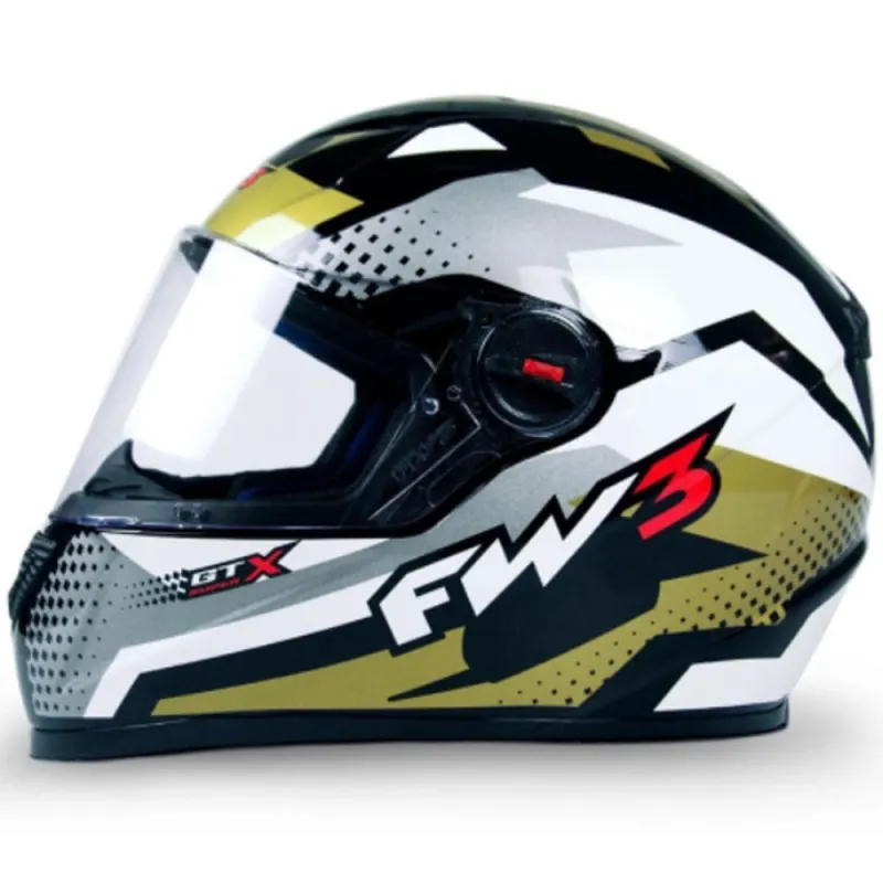 Capacete FW3 GTN Super Dourado Cinza Branco Fechado - Dourado Cinza Branco