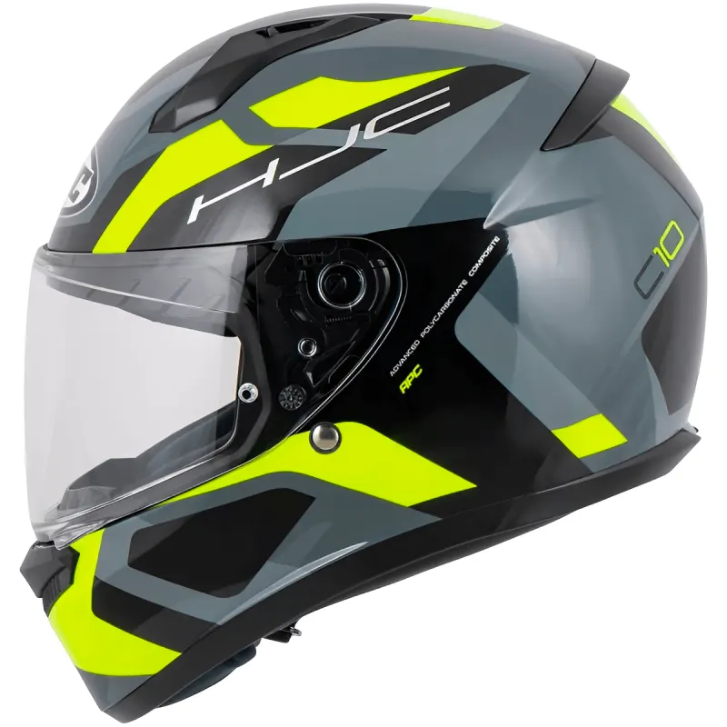 Capacete HJC C10 Tins Cinza Verde Preto Fechado - Cinza Verde Preto