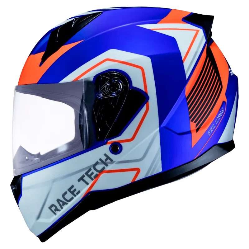 Capacete Race Tech Capacete Fechado Race Tech Sector Exilio Fosco Azul Laranja Fechado - 