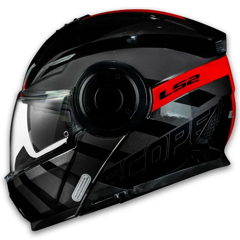 Capacete LS2 FF902 Scope Hamr Preto Vermelho Articulado/Robocop - Preto Vermelho
