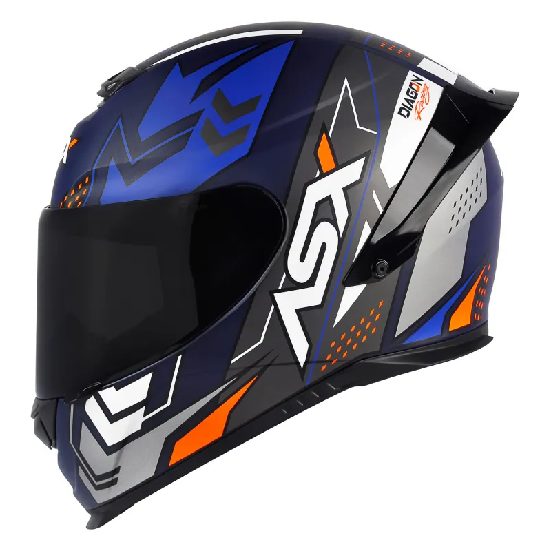 Capacete ASX Eagle Racing Diagon Fosco Azul Branco Fechado - 