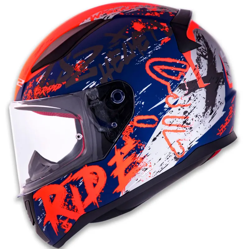 Capacete LS2 FF353 Rapid Naughty Fosco Azul Laranja Fechado - Azul Laranja