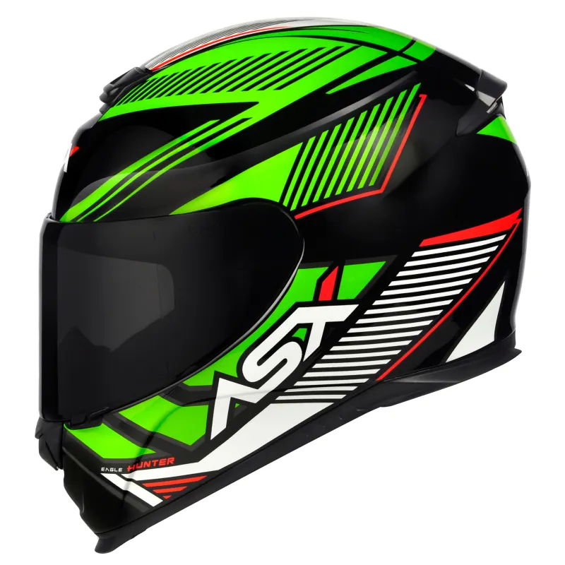 Capacete ASX Eagle Hunter Preto Branco Verde Fechado - 