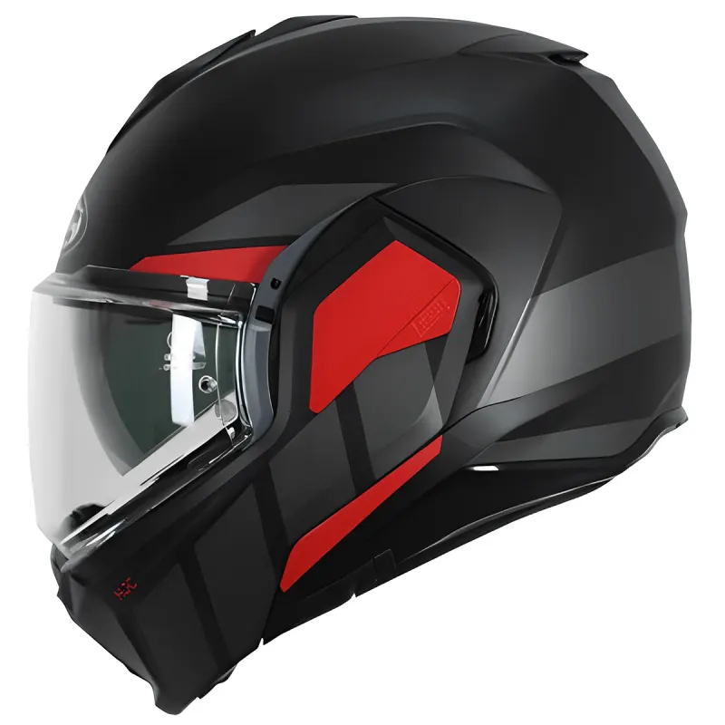 Capacete HJC I100 180 Beis Preto Chumbo Vermelho Articulado/Robocop - Preto Chumbo Vermelho