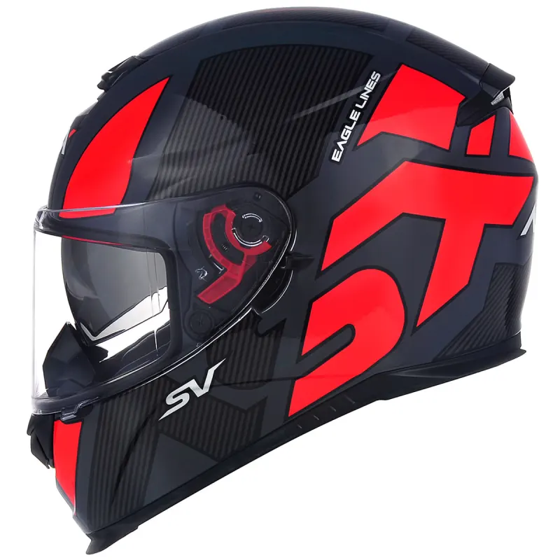 Capacete ASX Eagle SV Lines Cinza Vermelho Fechado - 
