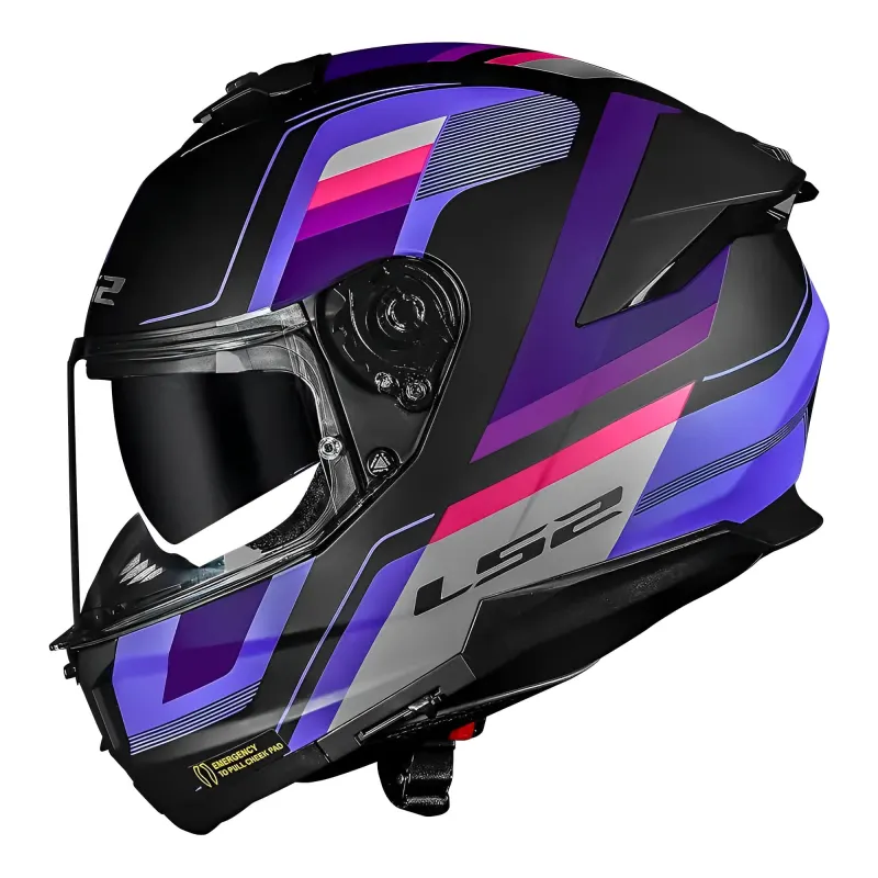 Capacete LS2 FF808 Stream 2 Vintage Fosco Preto Roxo Cinza Fechado - Preto/Cinza
