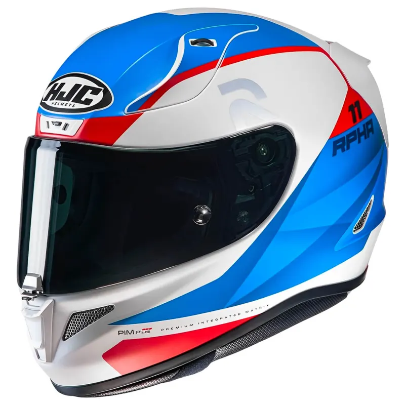 Capacete HJC RPHA 11 Texen Branco Azul Vermelho Fechado - Branco Azul Vermelho