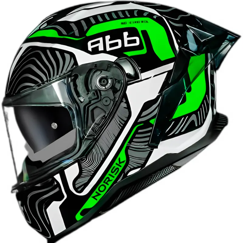 Capacete Norisk Strada 2 Fusion Branco Preto Verde Fechado - Branco Preto Verde