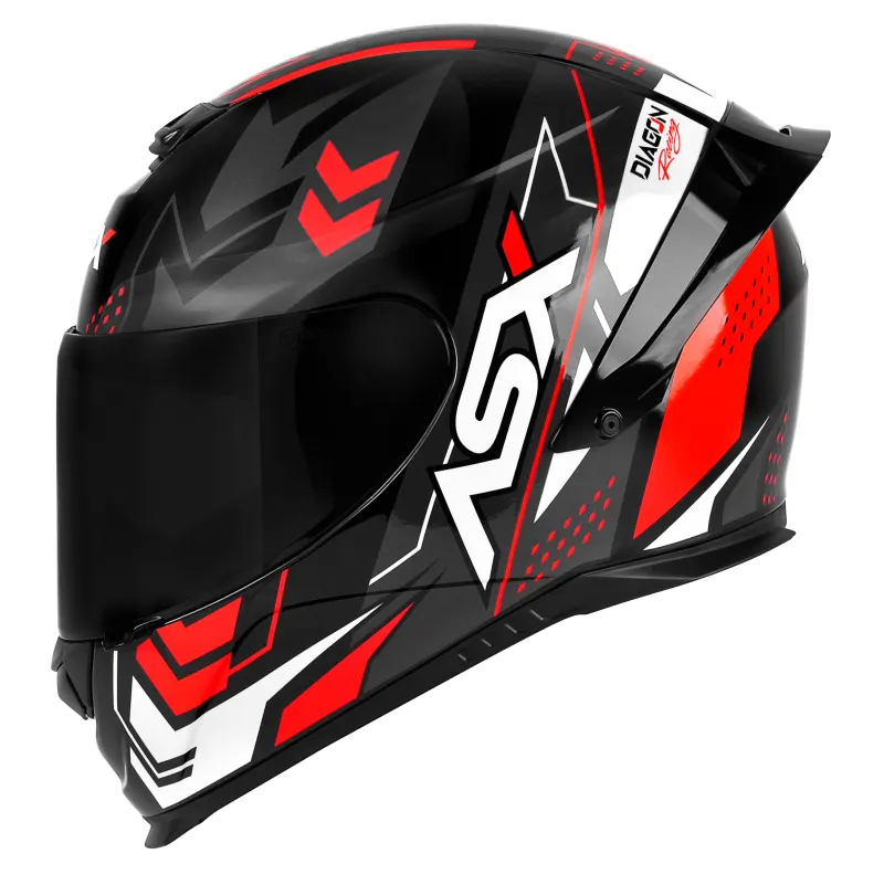 Capacete ASX Eagle Racing Diagon Preto Grafite Vermelho Fechado - 