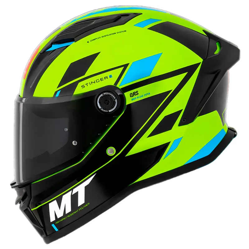 Capacete MT Fechado Stinger 2 Zivze C3 Preto Amarelo Fluor Fechado - 
