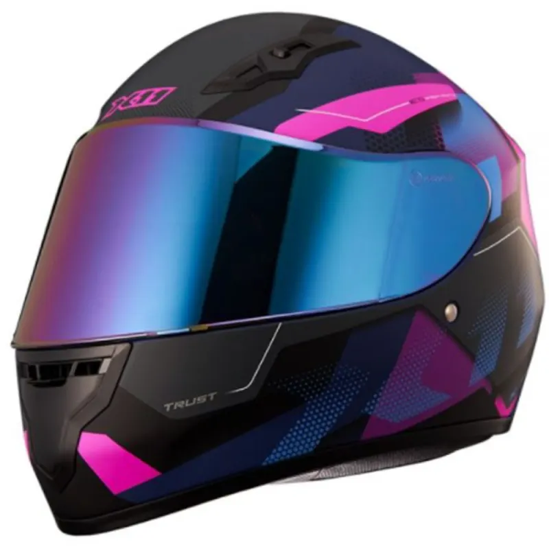 Capacete X11 Trust Pro Transit Azul Rosa Fechado - 
