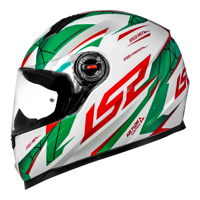 Capacete LS2 FF358 Draze Branco Verde Vermelho Fechado - Branco Verde Vermelho