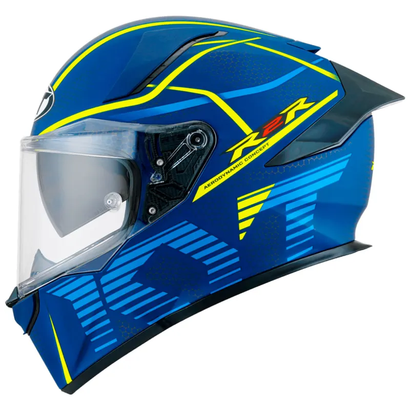 Capacete KYT R2R Concept Fosco Azul Amarelo Aberto - Azul Amarelo