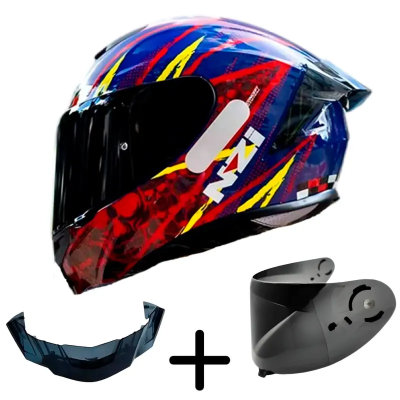 Capacete NZI Trendy 3 Stream Flag Azul Vermelho Preto Fechado - Azul Vermelho Preto