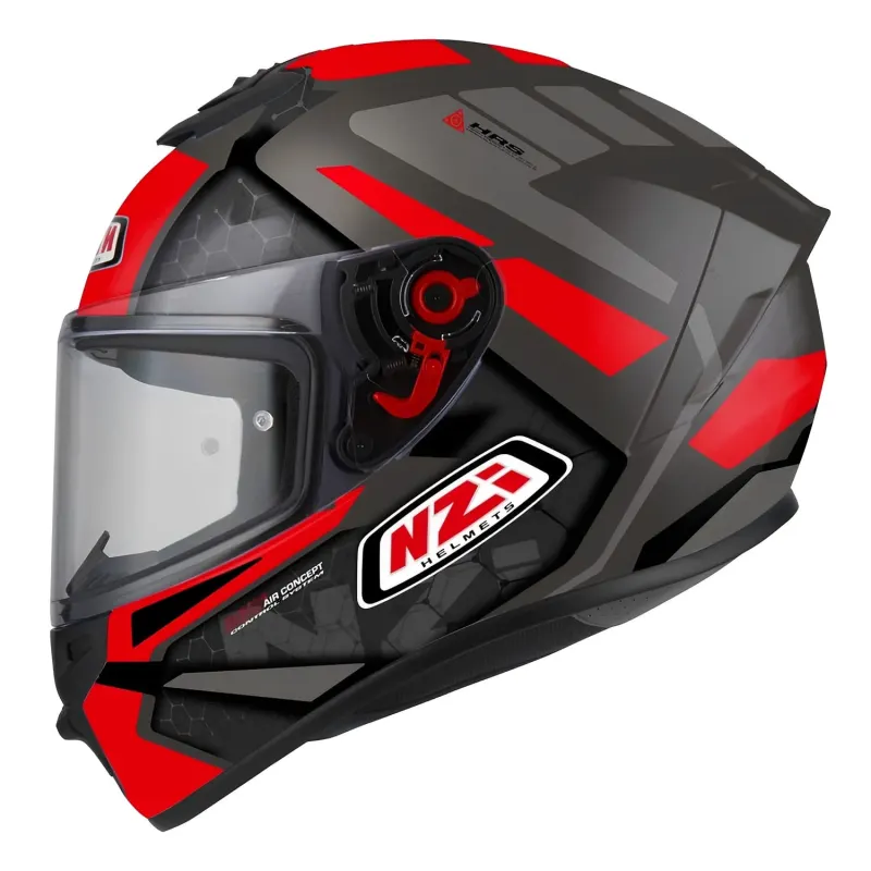 Capacete NZI Capacete Fechado NZI Trendy Overtaking Cinza Vermelho Fechado - 