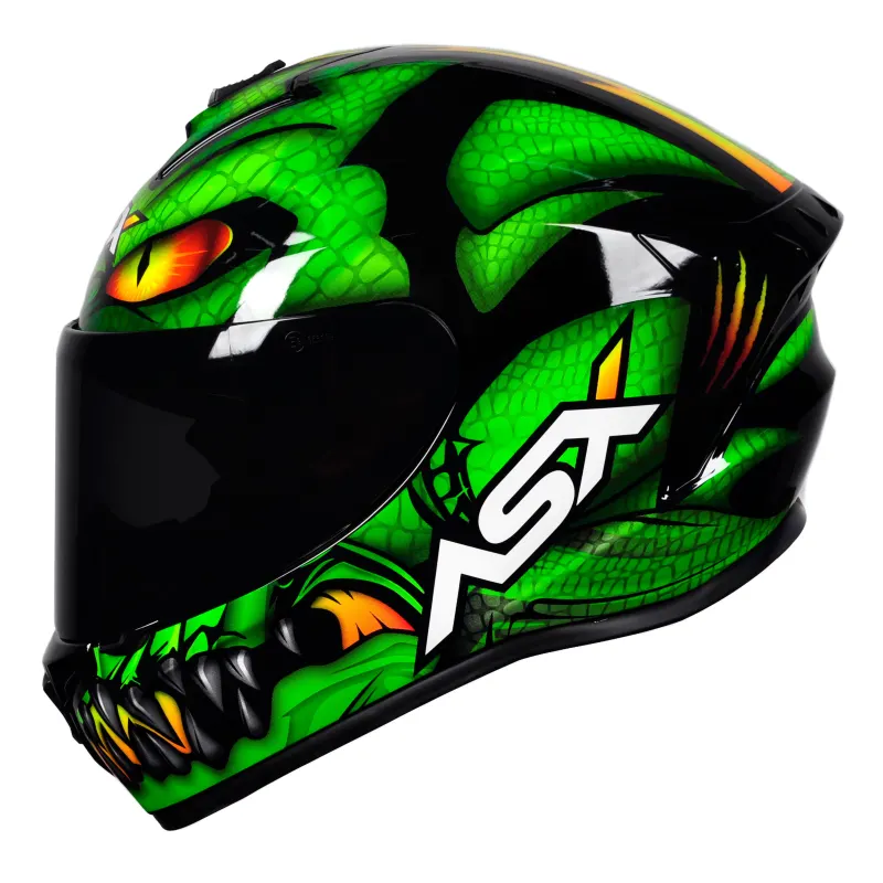 Capacete ASX Draken Raptor Preto Verde Fechado - 