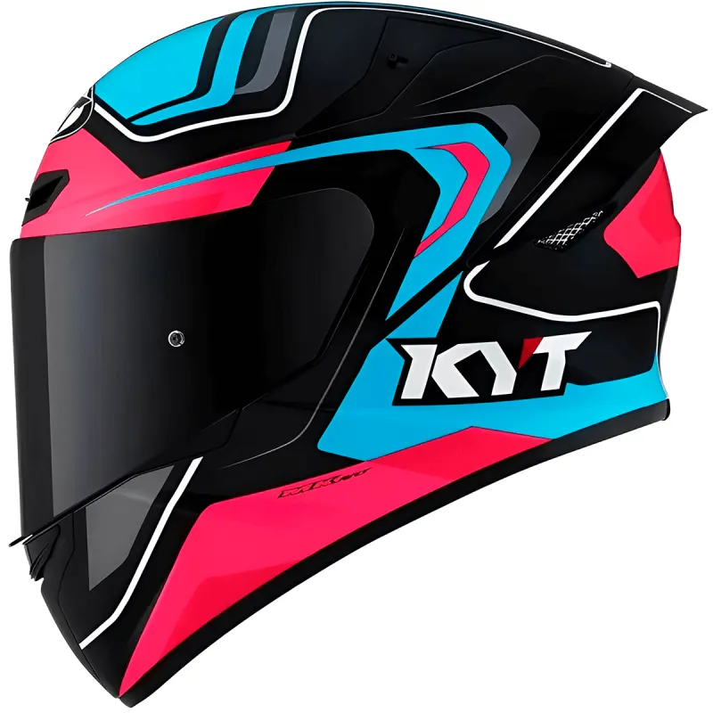 Capacete KYT Capacete Original TT Course Overtech Preto Rosa Azul Fechado - Preto Rosa Azul