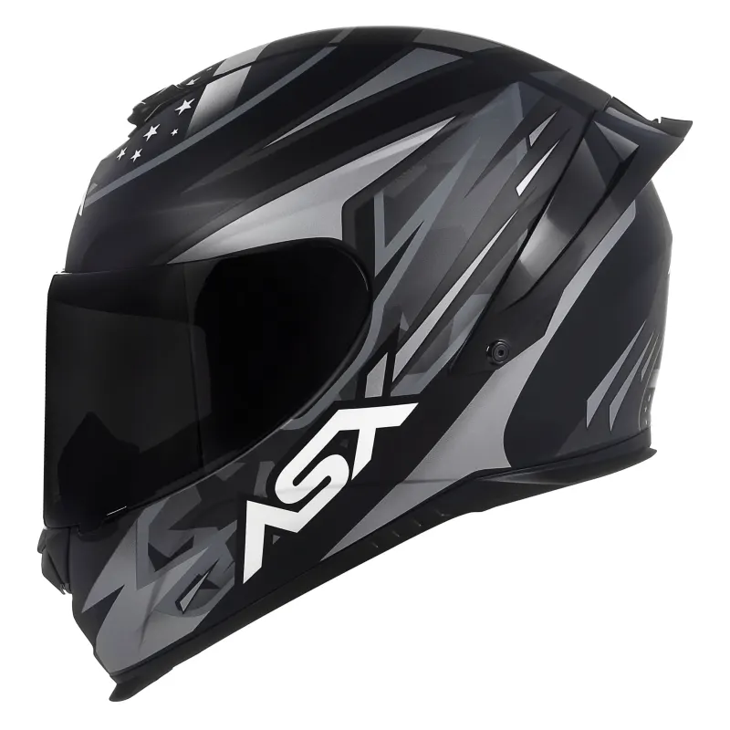 Capacete ASX Eagle Racing Patriot Preto Grafite Prata Fosco Fechado - 