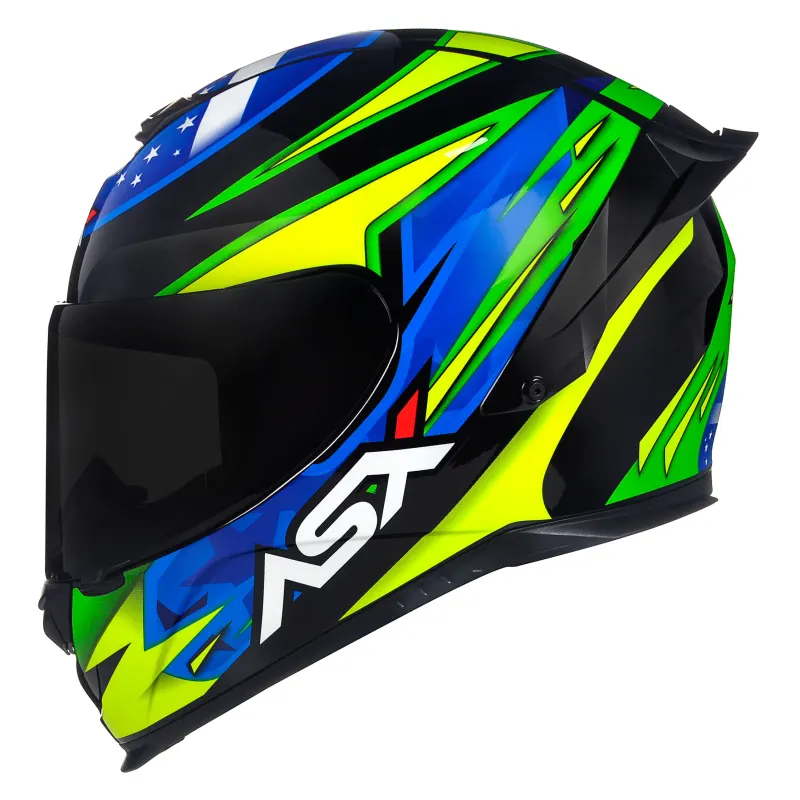 Capacete ASX Eagle Racing Patriot Preto Verde Amarelo Fechado - 