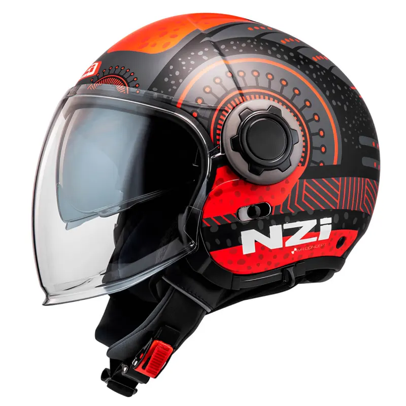 Capacete NZI Capacete Aberto NZI Ringway Duo Antera Cinza Vermelho Fosco Aberto - Cinza Vermelho Fosco