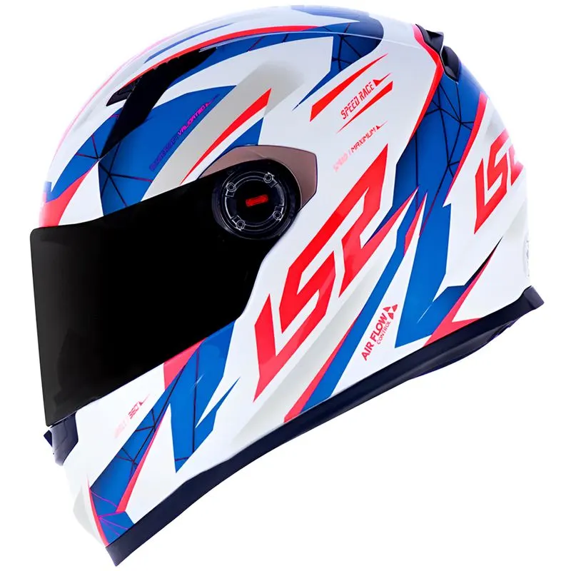 Capacete LS2 FF358 Draze Branco Azul Vermelho Fechado - Branco