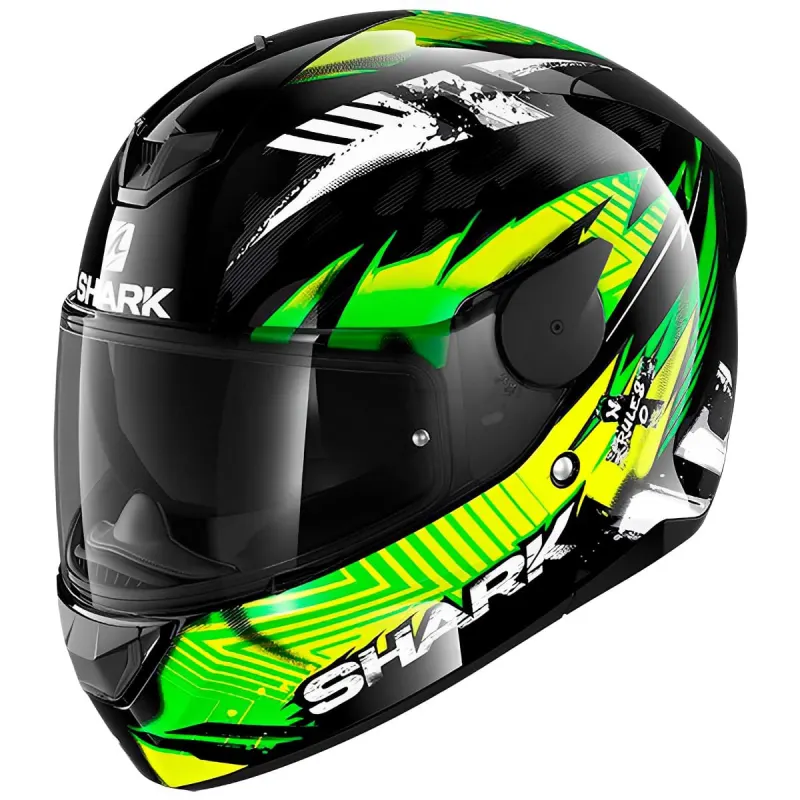 Capacete Shark D-Skwal 2 Penxa Preto Verde Amarelo KGY Fechado - 