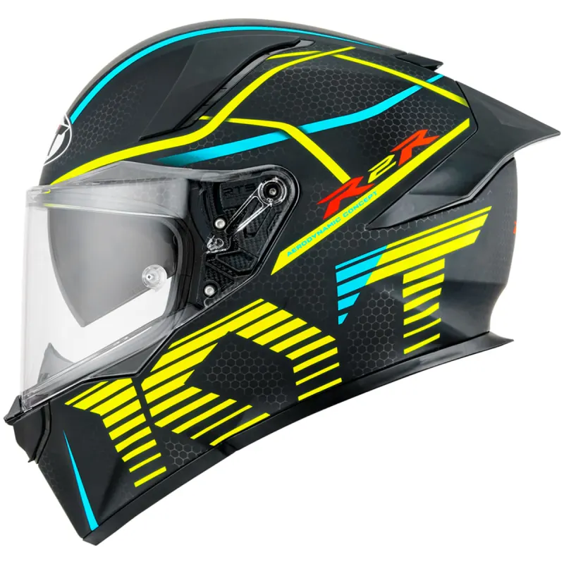 Capacete KYT R2R Concept Fosco Preto Amarelo Fechado - 