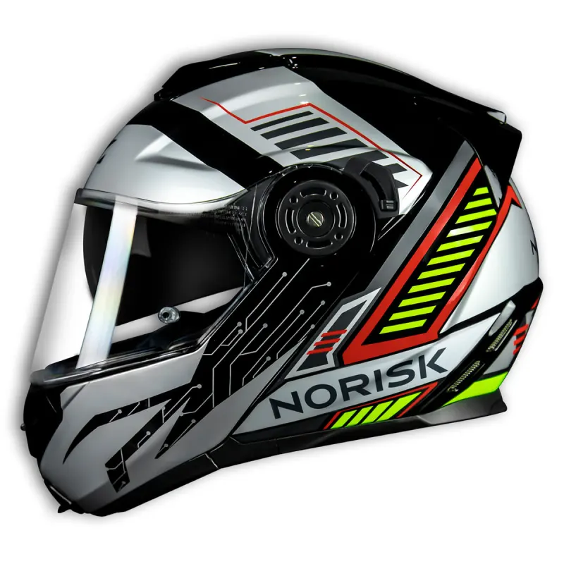 Capacete Norisk FF345 Charge Preto Prata Vermelho Articulado/Robocop - Preto Prata Vermelho