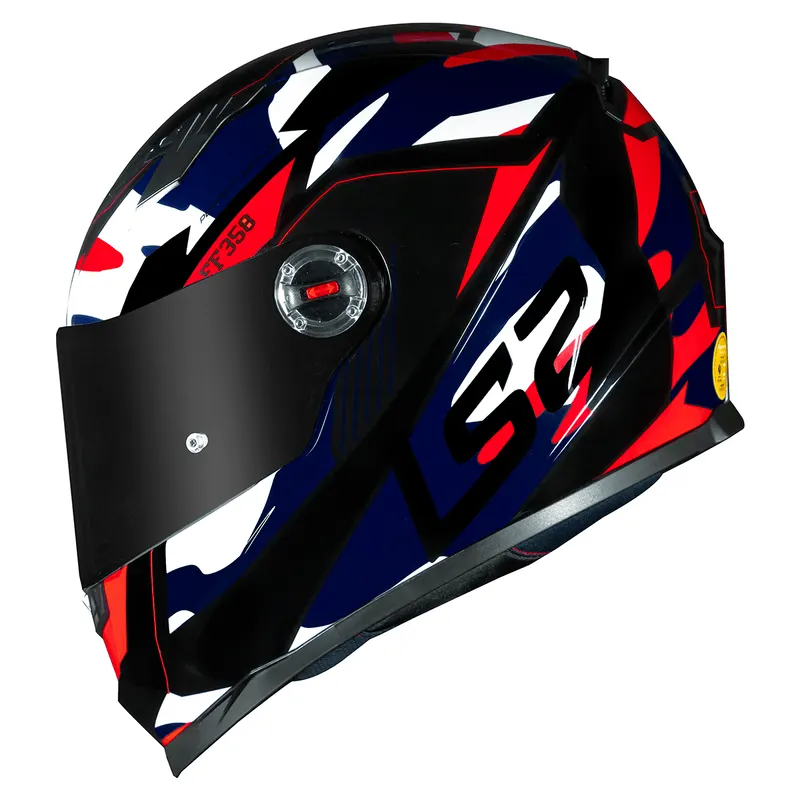 Capacete LS2 FF358 Tank Azul Vermelho Branco Fechado - Branco