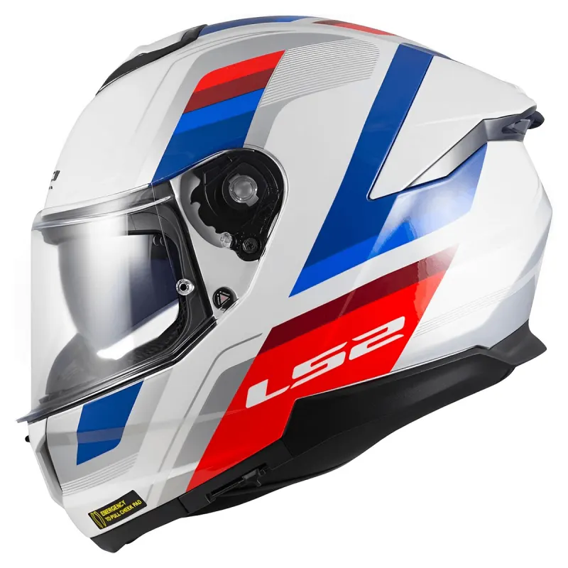 Capacete LS2 FF808 Stream 2 Vintage Branco Azul Vermelho Fechado - Branco