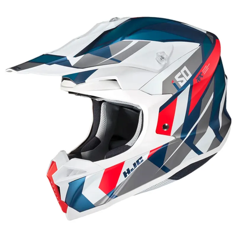 Capacete HJC Off I50 Vanish Branco Azul Vermelho Fechado - 