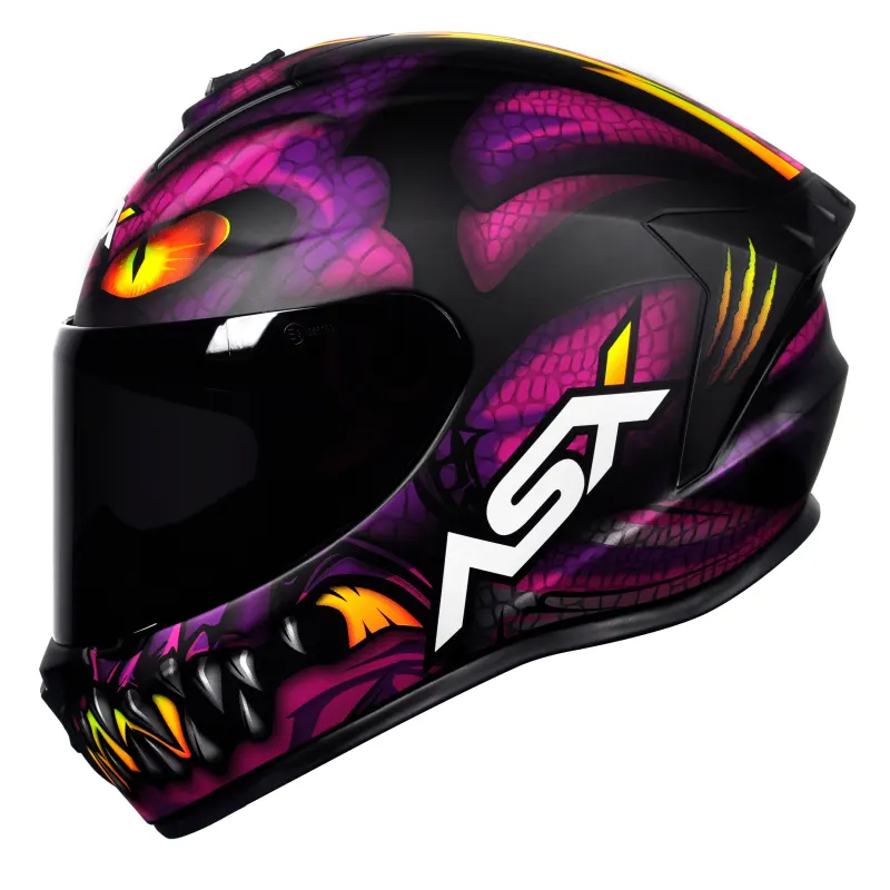 Capacete ASX Draken Raptor Fosco Preto Roxo Fechado - 