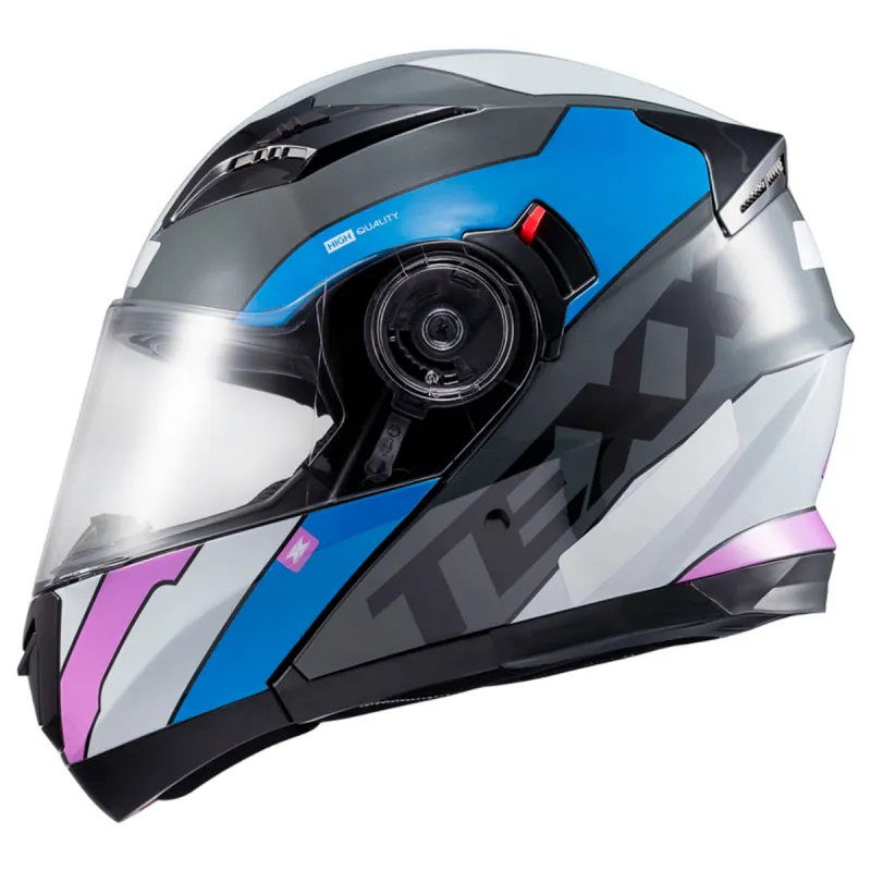 Capacete Texx Gladiator V3 Reisen Azul Rosa Branco Fechado - Azul Rosa Branco