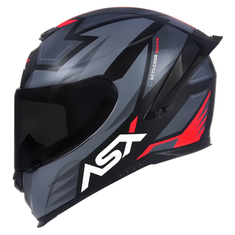 Capacete ASX Eagle Racing Attacker Fosco Preto Cinza Vermelho Fechado - 