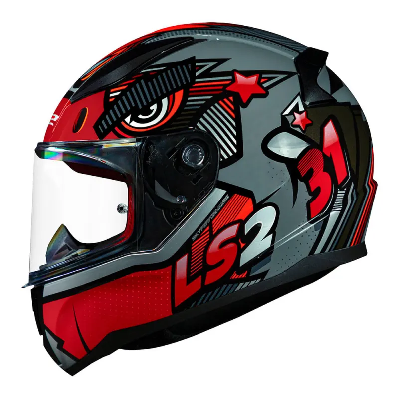 Capacete LS2 FF353 Rapid Khan Cinza Vermelho Fechado - Vermelho