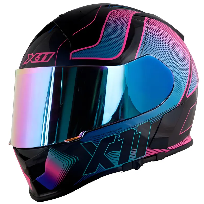 Capacete X11 Revo Pro Tronix Rosa Acqua Fechado - 