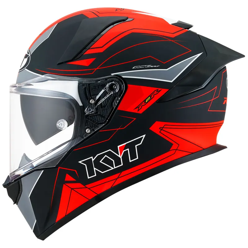 Capacete KYT R2R Led Fosco Preto Vermelho Fechado - 