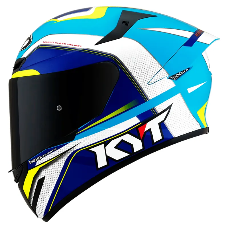 Capacete KYT TT Course Grand Prix Branco Azul Fechado - 