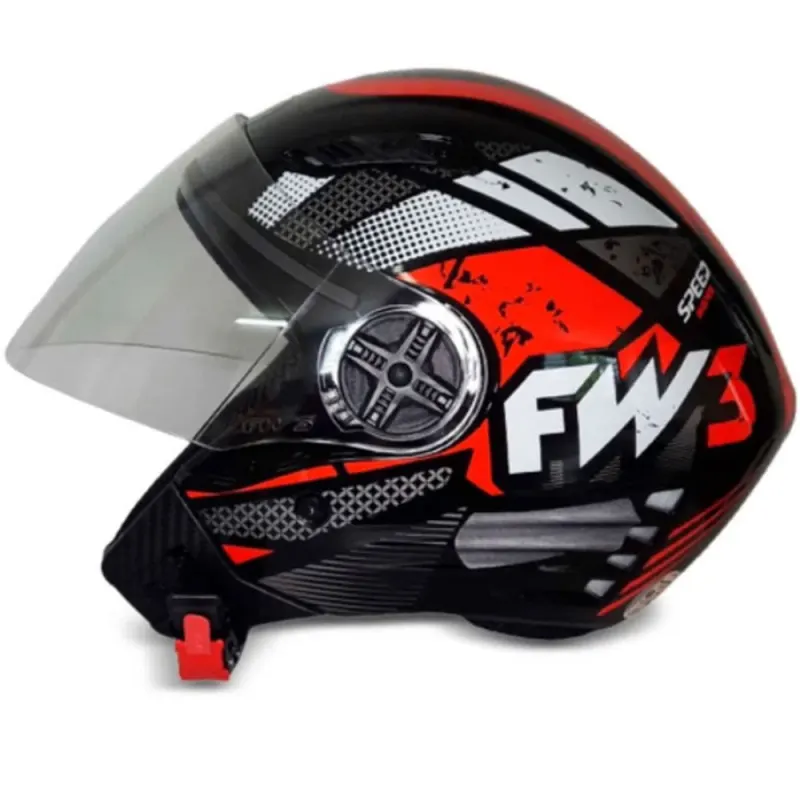 Capacete FW3 X Open Speed Preto Vermelho Aberto - 