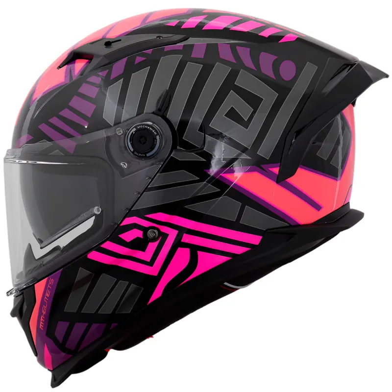 Capacete MT Braker SV Zebra B8 Preto Rosa Fluor Fechado - 