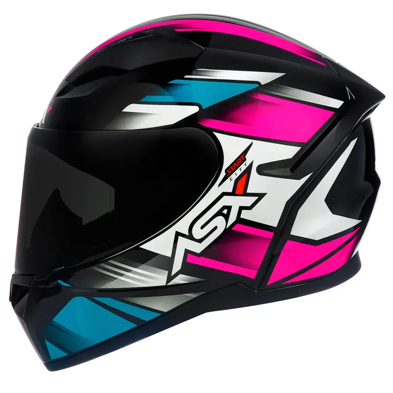 Capacete ASX City Start Preto Turquesa Rosa Fechado - 