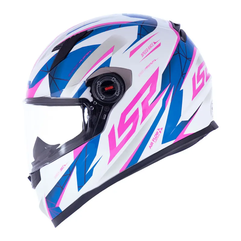 Capacete LS2 FF358 Draze Branco Azul Rosa Fechado - Branco
