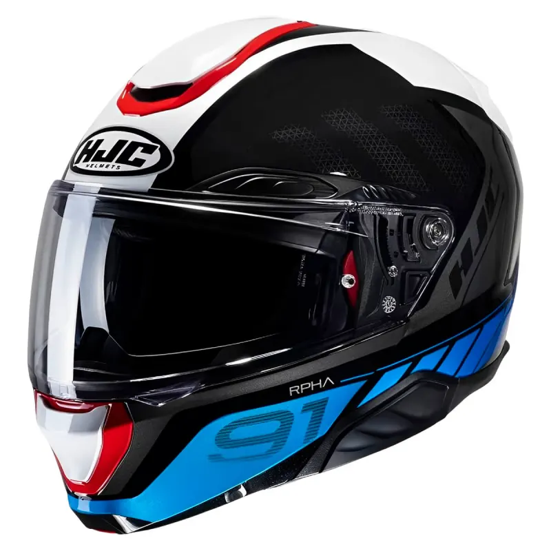 Capacete HJC RPHA 91 Rafino Preto Branco Azul Vermelho Articulado/Robocop - Preto Branco Azul Vermelho