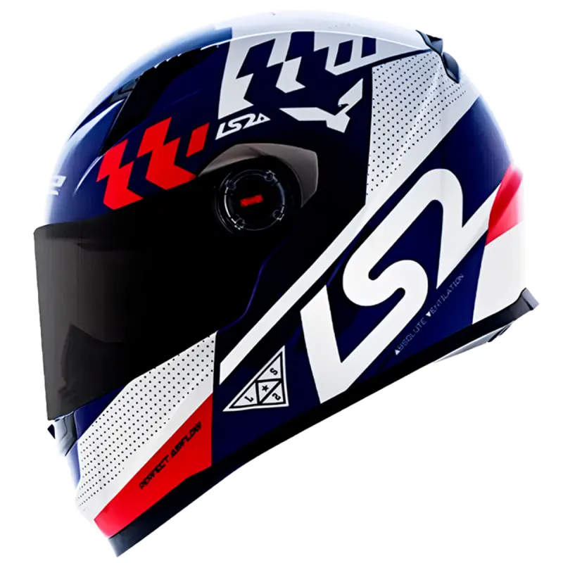 Capacete LS2 FF358 Podium Azul Branco Vermelho Fechado - Branco