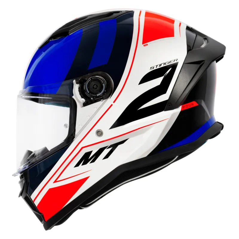 Capacete MT Stinger 2 Poun A7 Branco Vermelho Fechado - 
