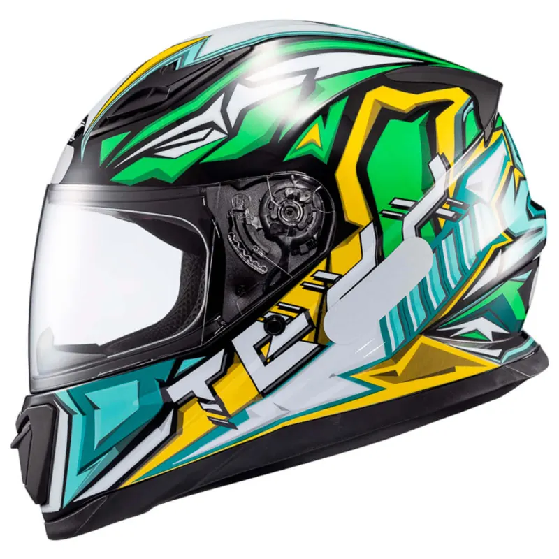 Capacete Texx Fechado Hawk Genesis Verde Amarelo Azul Fechado - 