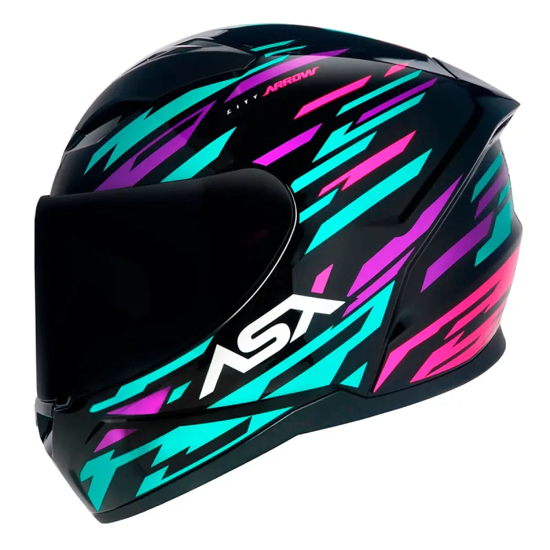 Capacete ASX City Arrow Preto Tiffany Roxo Fechado - Preto Tiffany Roxo